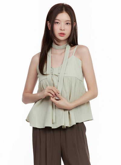 ribbon-tie-tank-scarf-set / Light green
