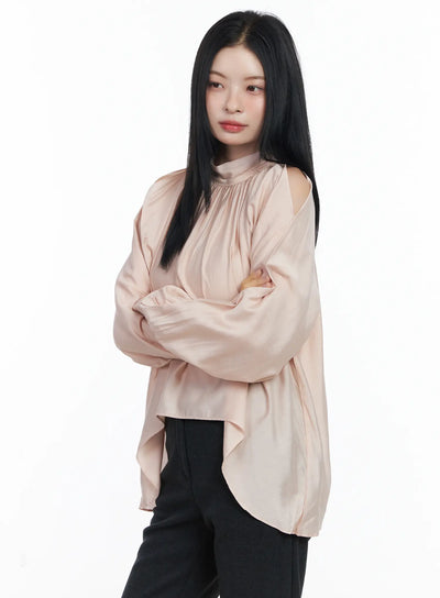 chic-open-shoulder-scarf-blouse-cj519 / Light pink