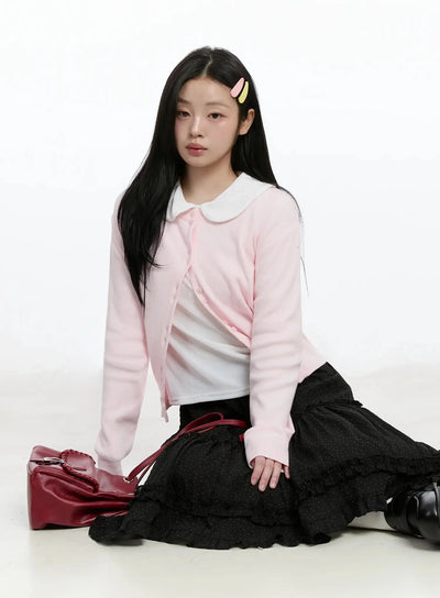 double-button-knit-cardigan-im513 / Light pink