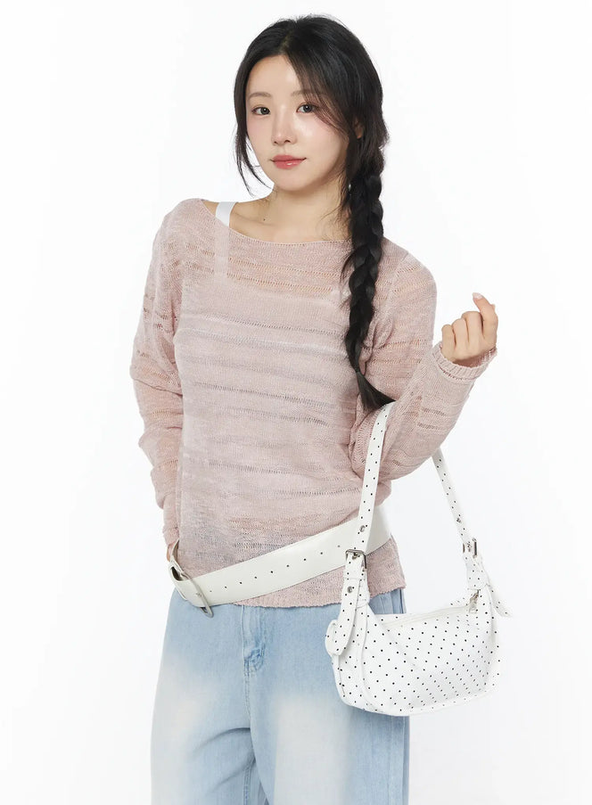 sheer-stripe-knit-top-cy522 / Light pink