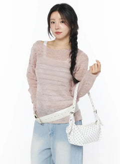 sheer-stripe-knit-top-cy522 / Light pink