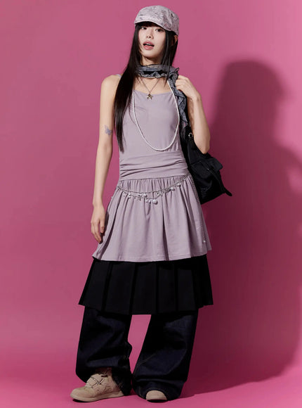 sleeveless-shirred-mini-dress-cu515 / Light purple