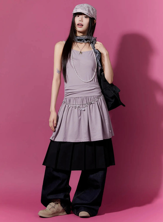 sleeveless-shirred-mini-dress-cu515 / Light purple