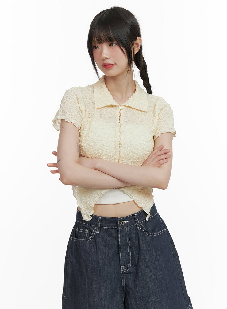 woven-collar-cropped-shirt-cy414 / Light yellow