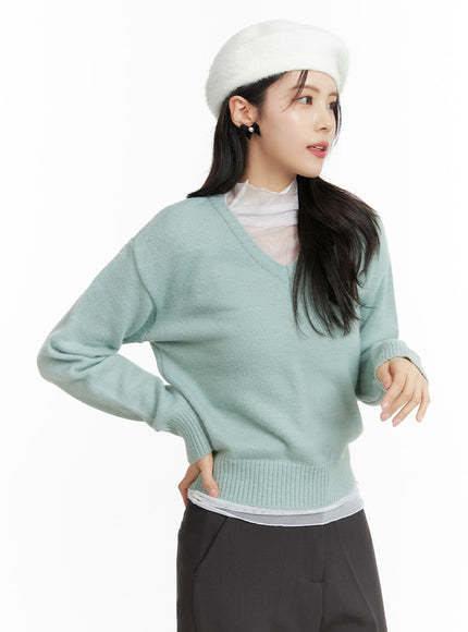 v-neck-knit-sweater-of408 / Mint