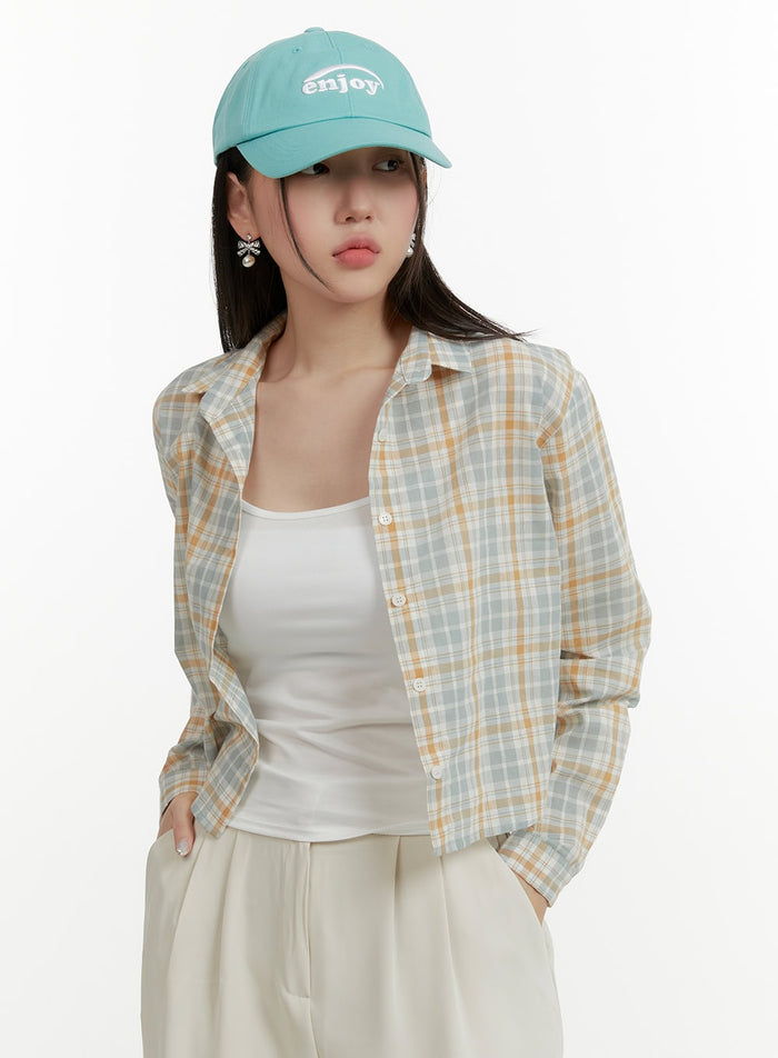 collar-plaid-cropped-blouse-oy413 / Mint