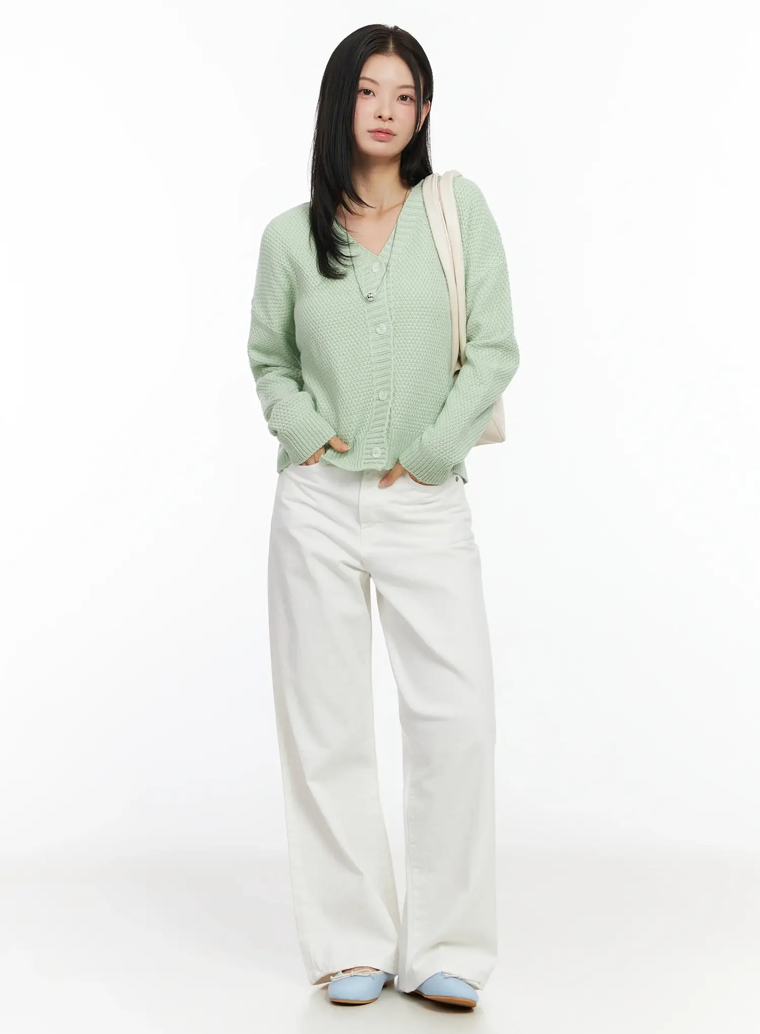 pastel-waffle-v-neck-cardigan-im524 / Mint