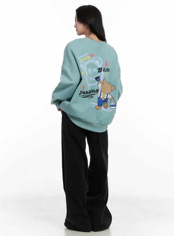 bear-graphic-oversized-sweatshirt-cn527 / Mint