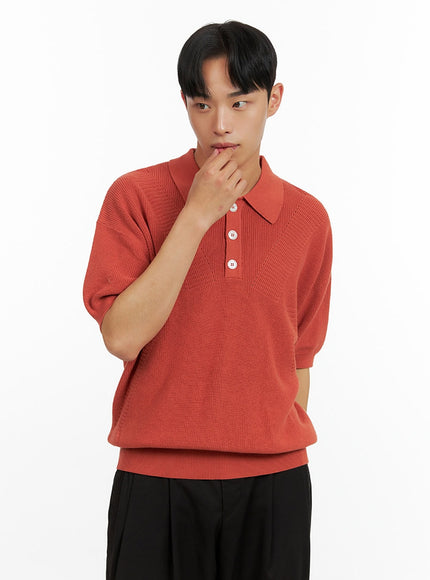 mens-cotton-collar-buttoned-t-shirt-iu414 / Orange