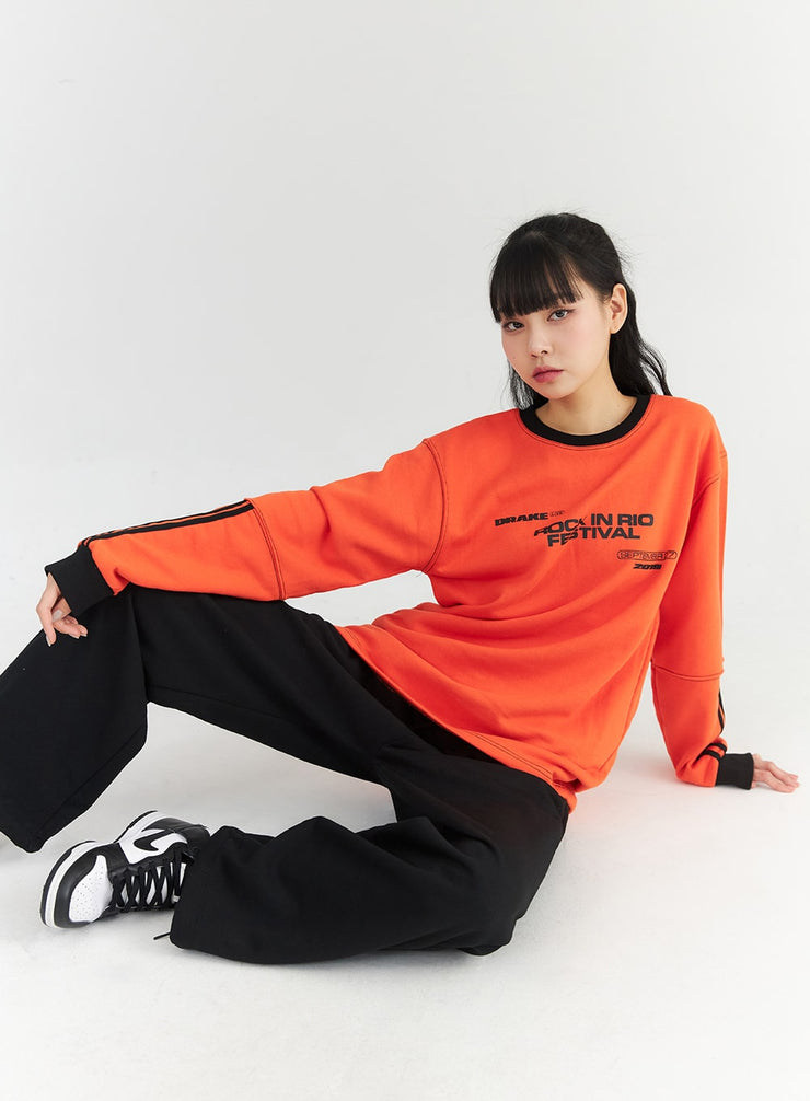 crew-neck-loose-fit-lettering-sweatshirt-co330 / Orange