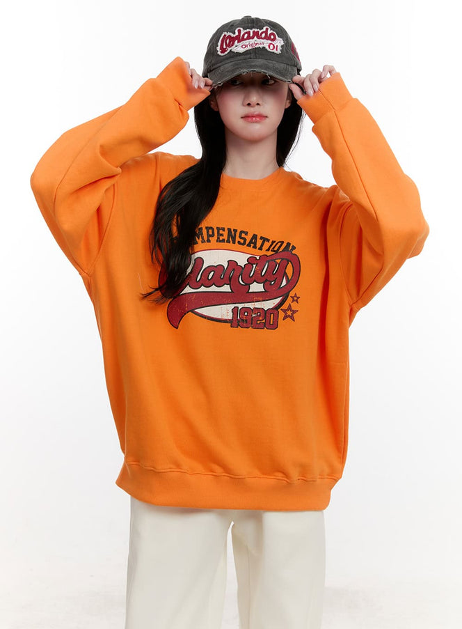 oversized-long-sleeve-graphic-sweatshirt-cf528 / Orange