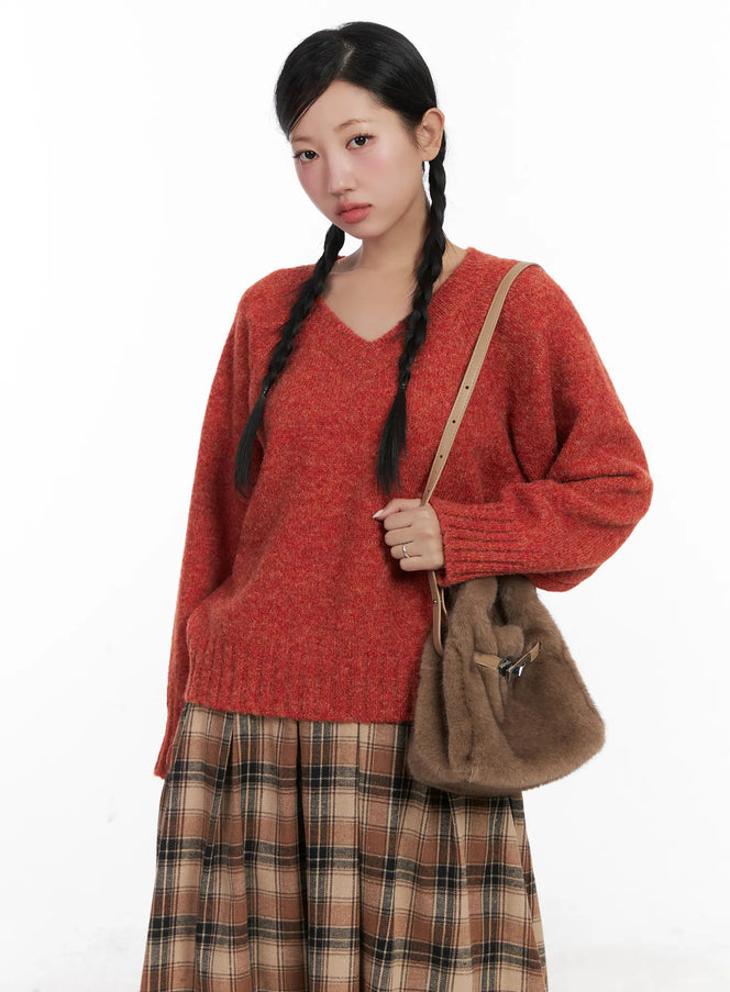 v-neck-long-sleeve-sweater-cn528 / Orange