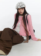 Ruffle Frill Knit Cardigan IY526 - Minimal style | LEWKIN