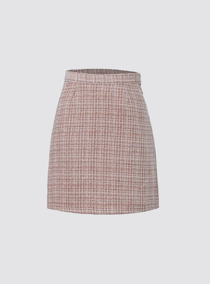 a-line-tweed-mini-skirt-io312 / Pink