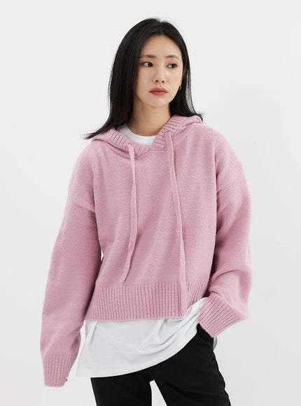 hooded-knit-sweater-oo305 / Pink