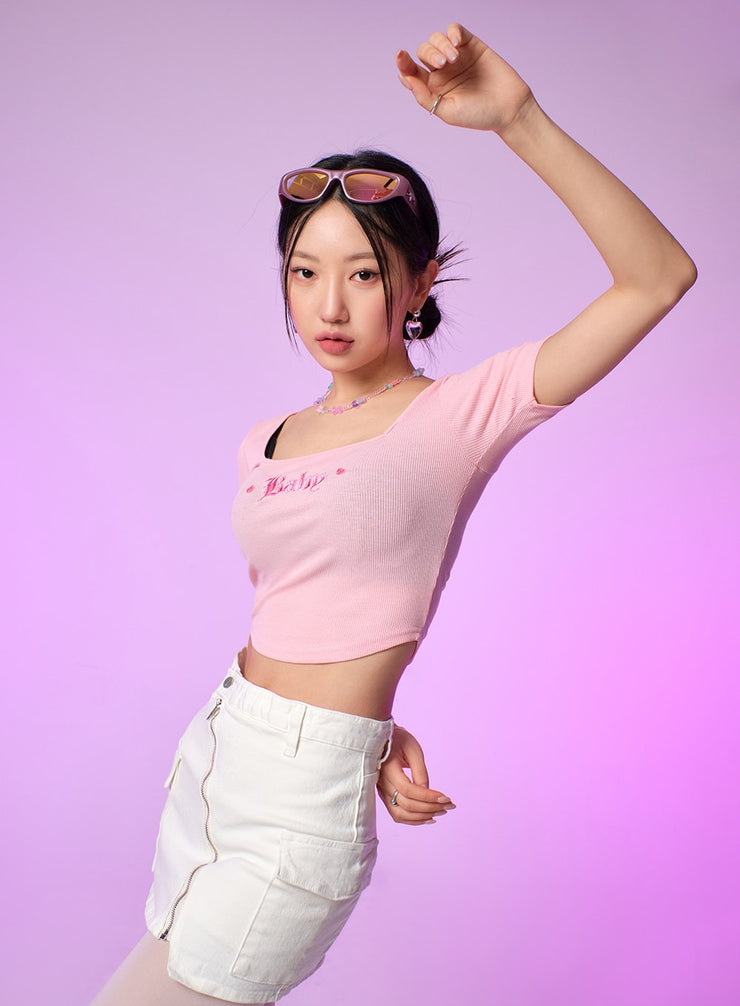 y2k-square-neck-baby-crop-top-ij430 / Pink