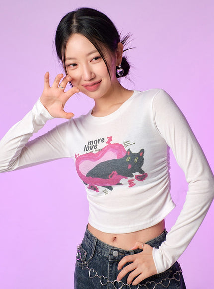 cat-graphic-crop-tee-ij430 / Pink