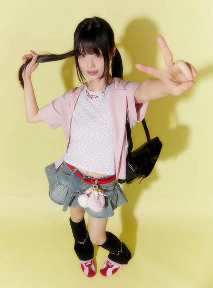 short-sleeve-zip-up-hoodie-cu515 / Pink