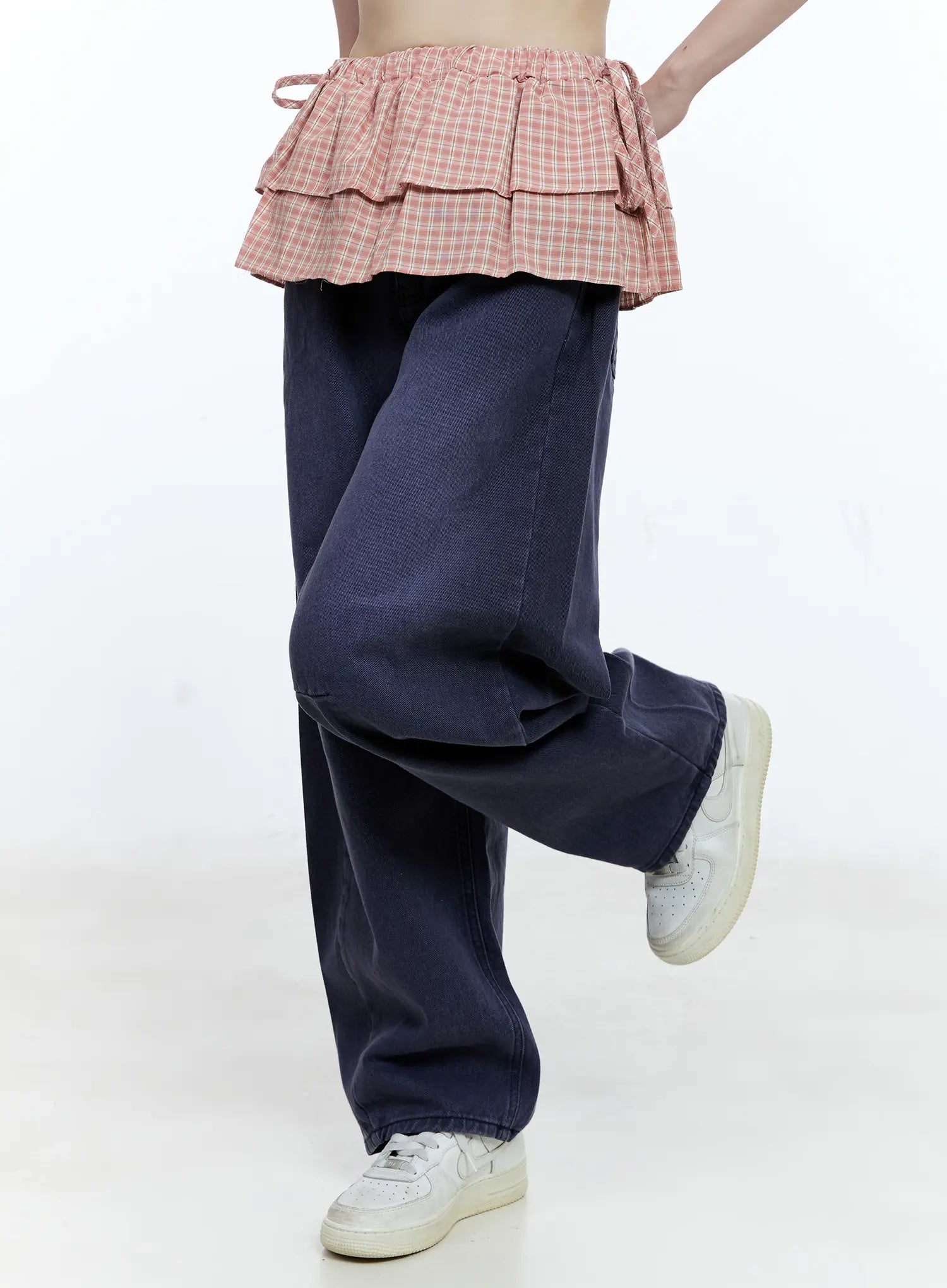 plaid-layered-wrap-mini-skirt-cg507 / Pink