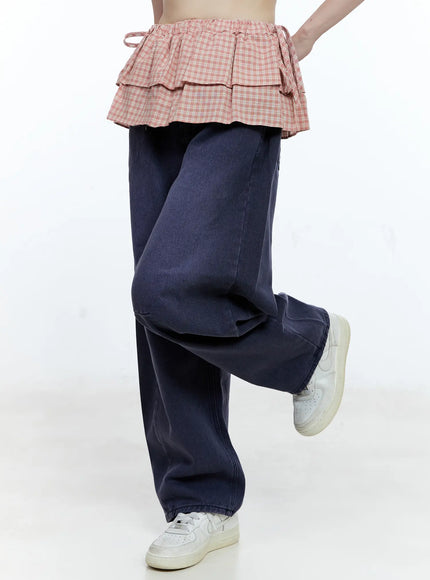 plaid-layered-wrap-mini-skirt-cg507 / Pink