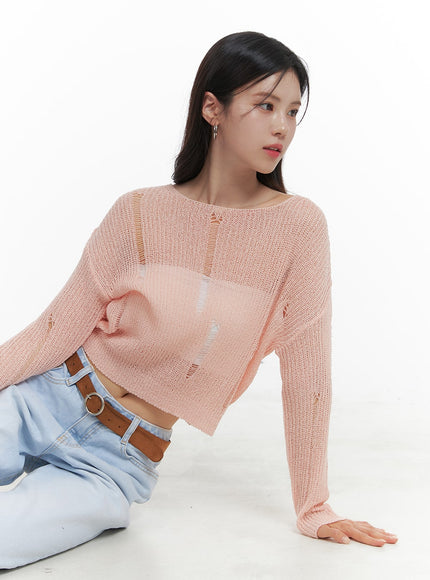 mesh-summer-crop-knit-sweater-oa419 / Pink