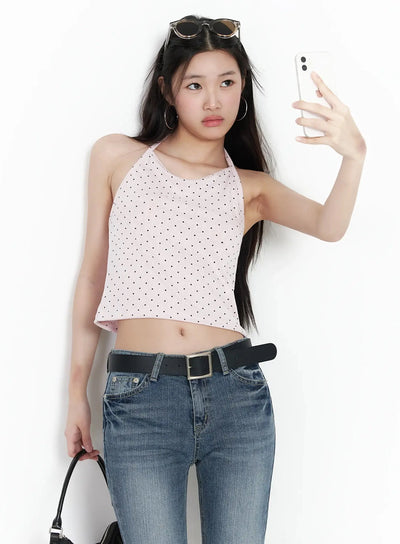 polka-dot-halter-neck-top-im503 / Pink