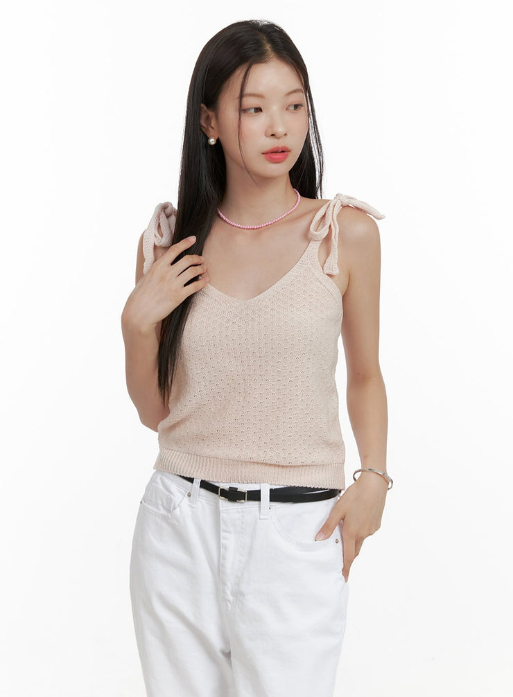 ribbon-strap-sleeveless-knit-top-ol411 / Pink