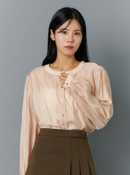 round-neck-puff-sleeve-blouse-on324 / Pink