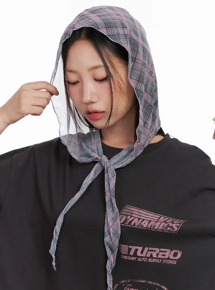 sheer-plaid-head-scarf-cl522 / Pink