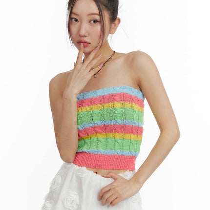 stripe-knit-tube-top-om428 / Pink