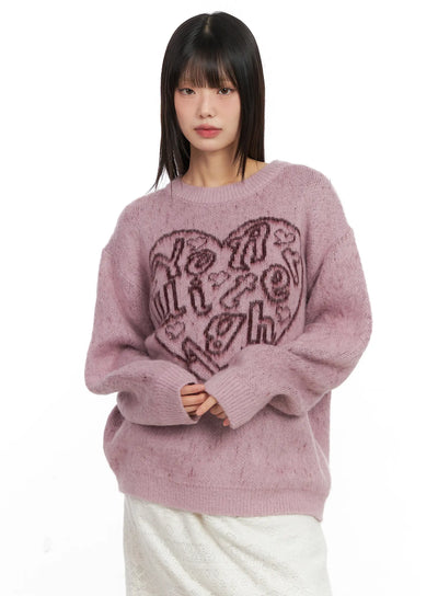 heart-graphic-knit-sweater-cn520 / Pink