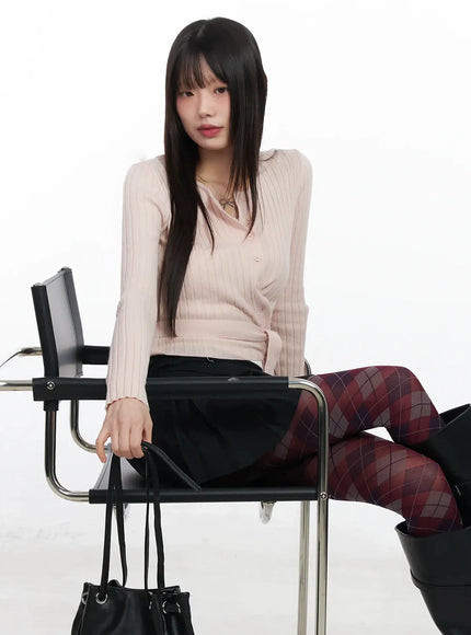 ribbed-wrap-knit-cardigan-im523 / Pink