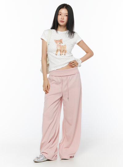 wide-leg-foldable-sweatpants-iu516 / Pink