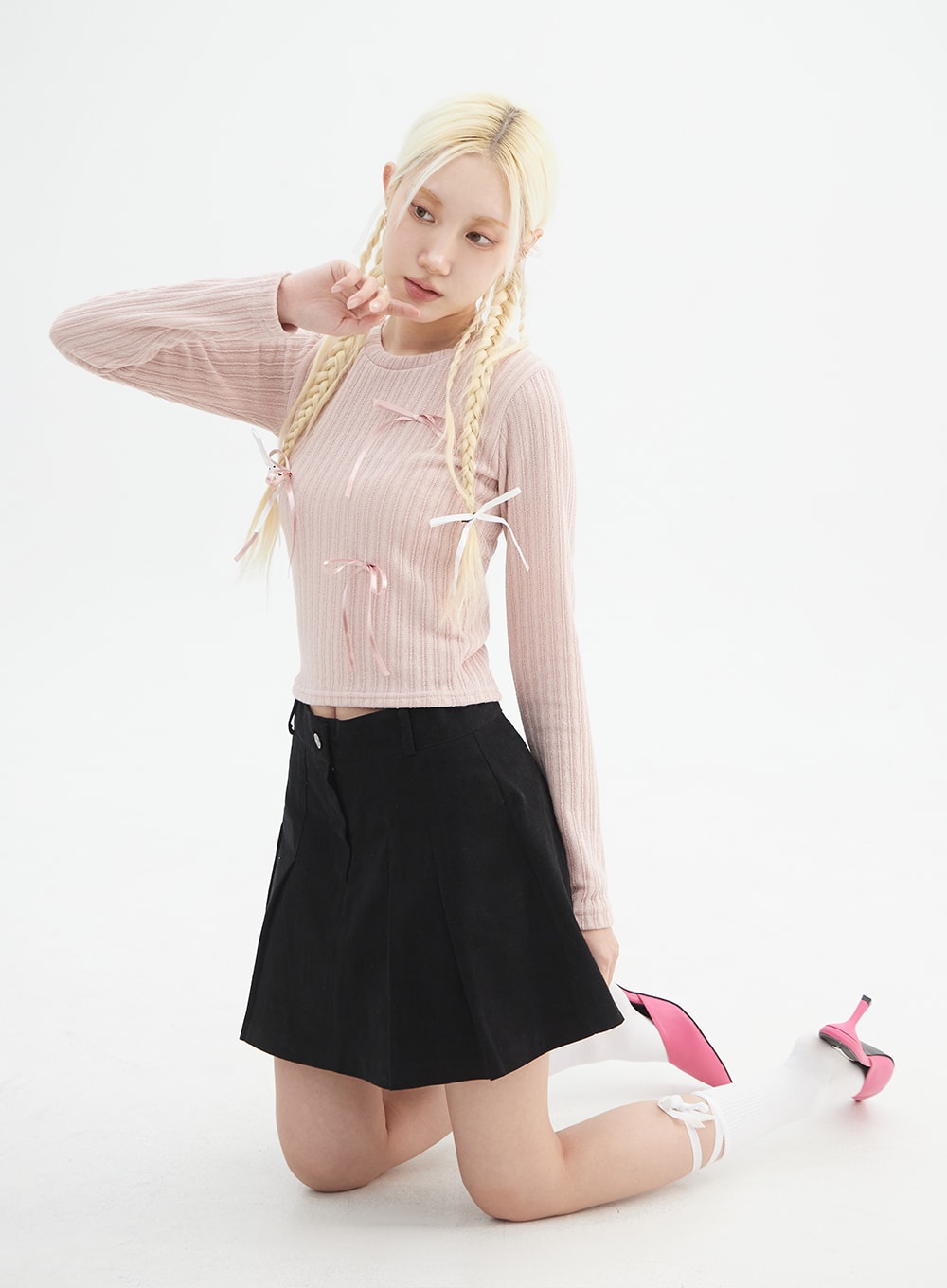 ribbon-knit-sweater-in330 / Pink