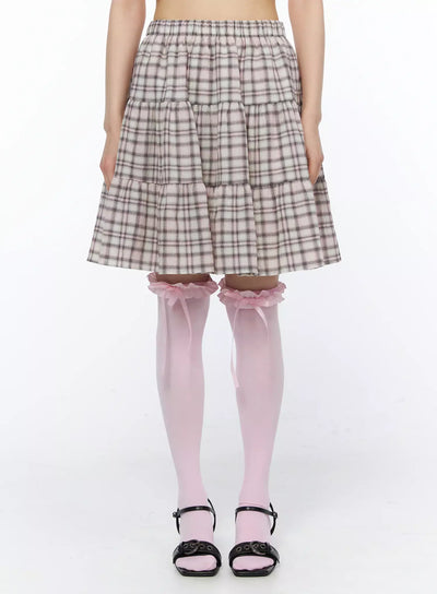 plaid-checkered-midi-skirt-iy526 / Pink