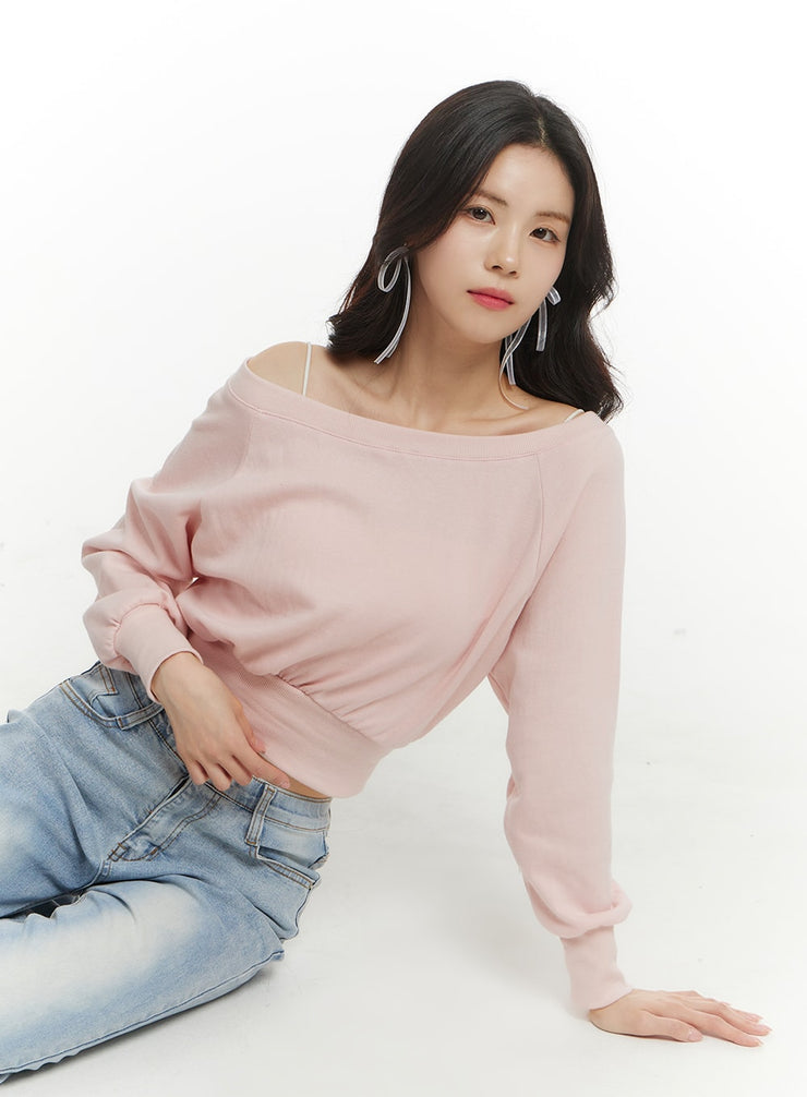 off-shoulder-crop-sweatshirt-of427 / Pink