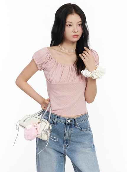 dotted-puff-sleeve-top-im524 / Pink