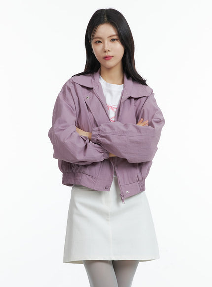 zip-up-crop-bomber-jacket-of408 / Purple