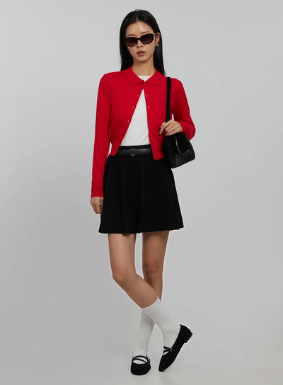 collar-crop-cardigan-ij508 / Red