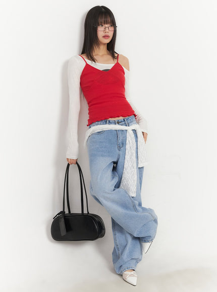 frill-trim-cami-top-ca523 / Red