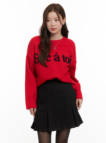 snuground-neck-loose-fit-sweater-od403 / Red