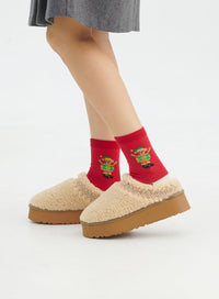 bear-graphic-socks-in316 / Red