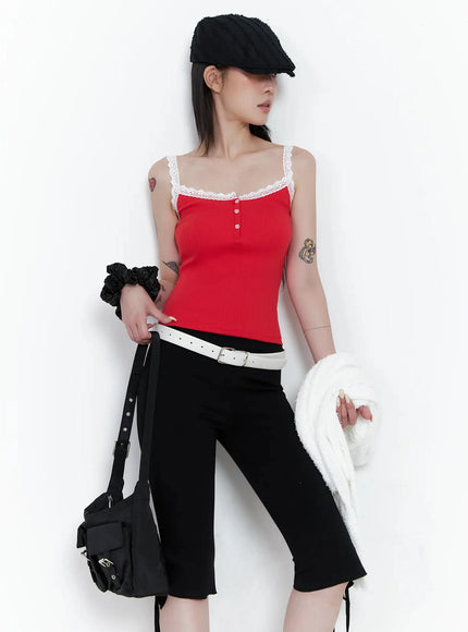 lace-trim-tank-top-is508 / Red
