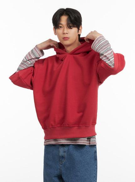 mens-cozy-boxy-fit-hooded-sweatshirt-red-iu405 / Red