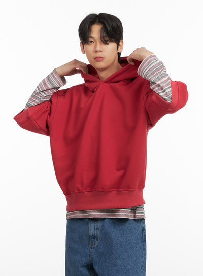 mens-cozy-boxy-fit-hooded-sweatshirt-red-iu405 / Red
