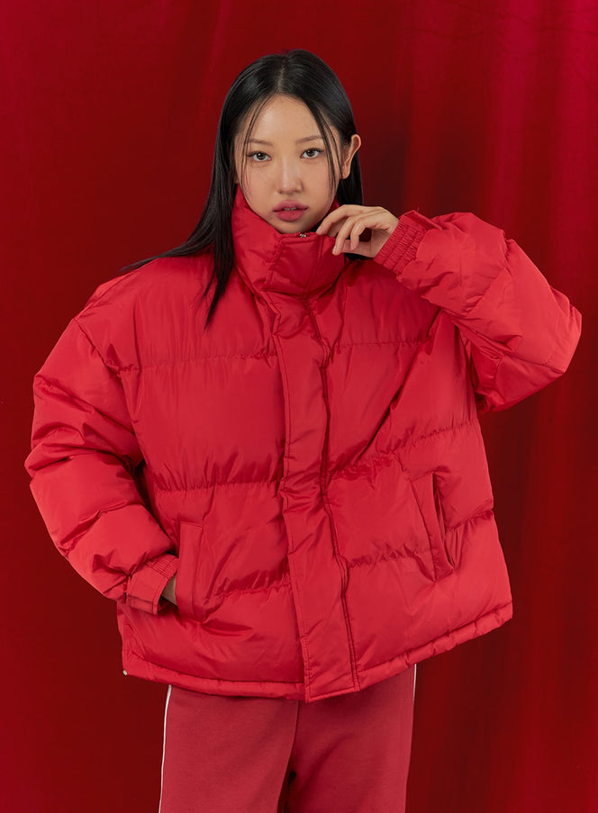 oversized-half-turtle-neck-puffer-jacket-in322 / Red