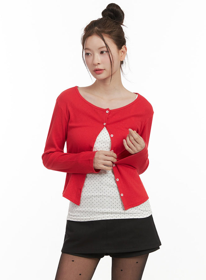 boat-neck-crop-cardigan-ij530 / Red