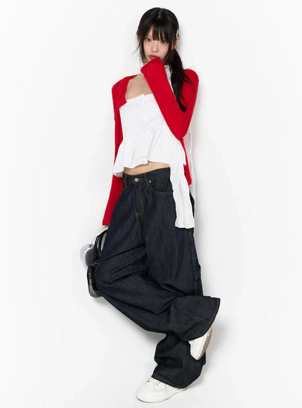 simple-round-neck-cardigan-iy526 / Red