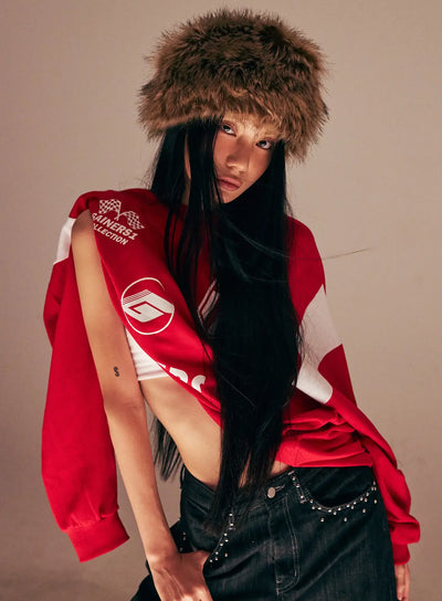 oversized-graphic-jersey-sweatshirt-cs509 / Red