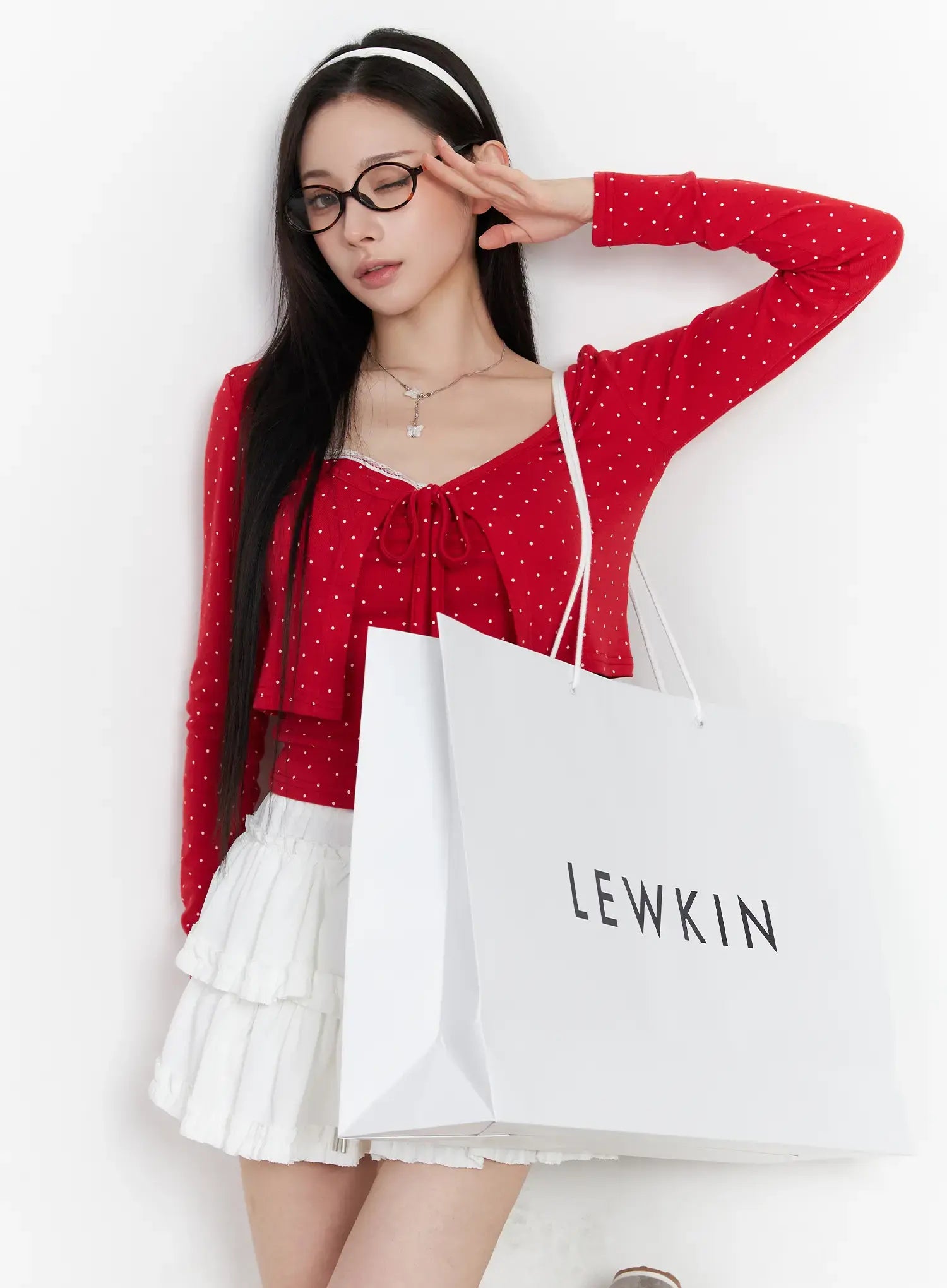 polka-dot-tank-and-cardigan-set-cm518 / Red